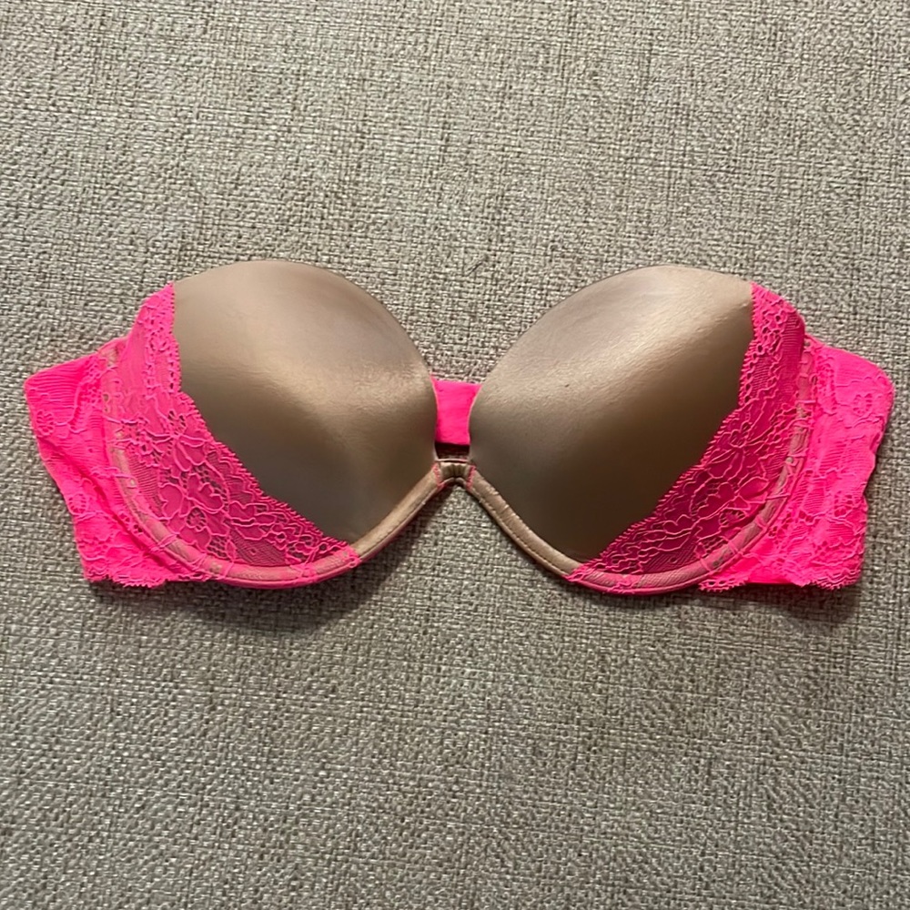 Victoria’s Secret Pink Strapless Bra Neon Pink and Nude Size 34B